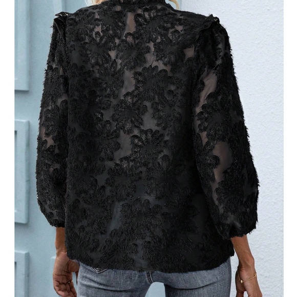 Classic Fuzzy Floral Button Down Long Sleeve Top - Picture 8 of 10